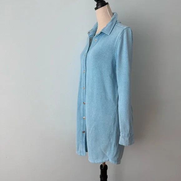 PBJ Blues Ramie Cotton Sweater Cardigan Dress M Light Blue Button Front - Picture 7 of 14